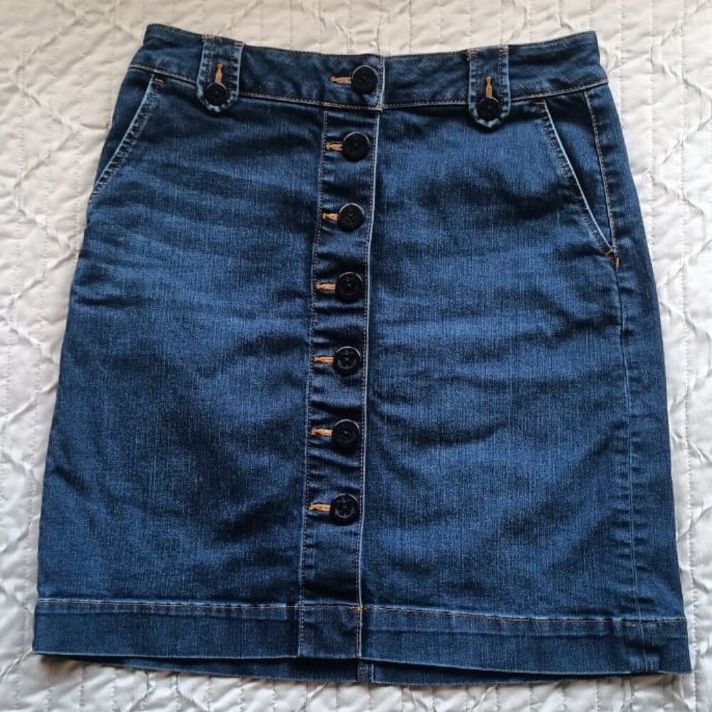 Nautical Button Front Denim Skirt - Talbots Petite - 6P